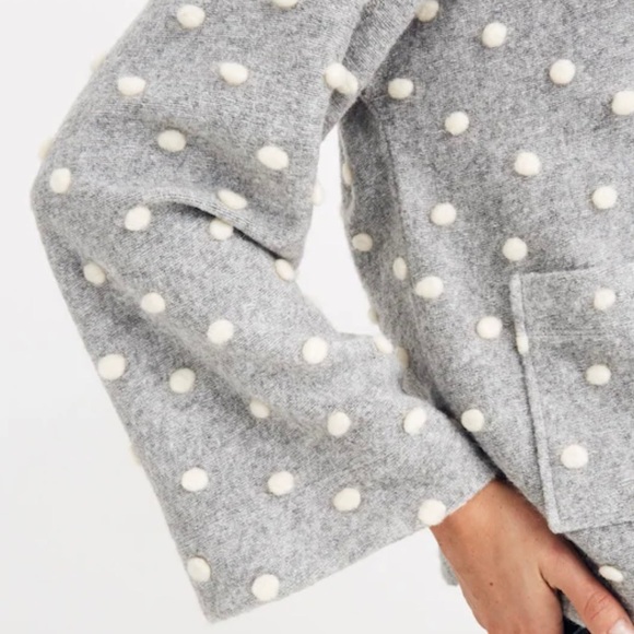 Madewell Gray Fuzzy Polka Dot Cardigan Y2K Cozy Front Pocket Sweater - Picture 3 of 8